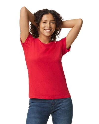 Gildan Softstyle Női póló, GIL65000, kereknyakú, rövid ujjú, Red-L