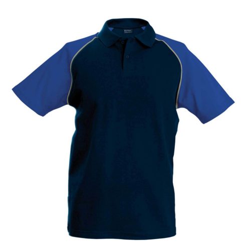 Kariban baseball férfi galléros rövid ujjú piké póló KA226, Navy/Royal Blue-L