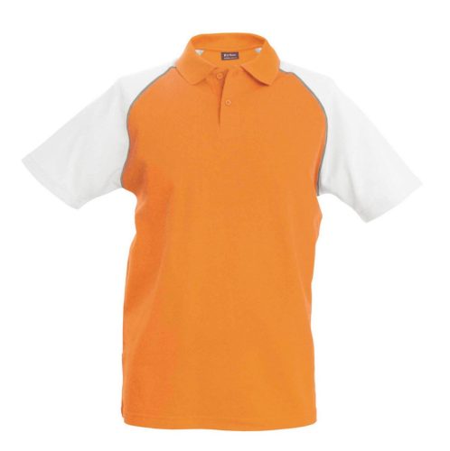 Kariban baseball férfi galléros rövid ujjú piké póló KA226, Orange/White-2XL