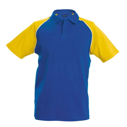 Kariban baseball férfi galléros rövid ujjú piké póló KA226, Royal Blue/Yellow-3XL