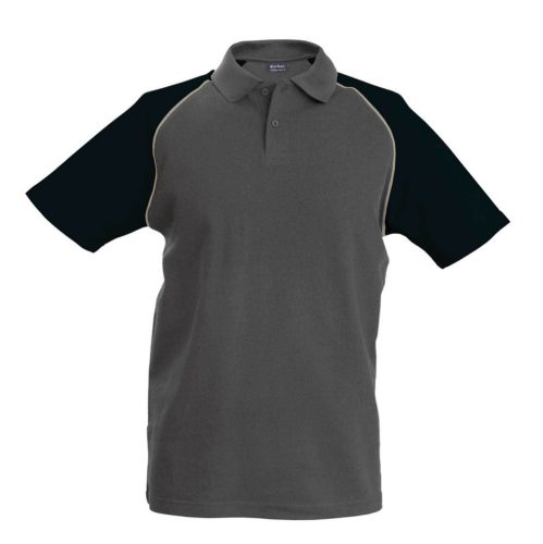 Kariban baseball férfi galléros rövid ujjú piké póló KA226, Slate Grey/Black-2XL