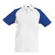 Kariban baseball férfi galléros rövid ujjú piké póló KA226, White/Royal Blue-S