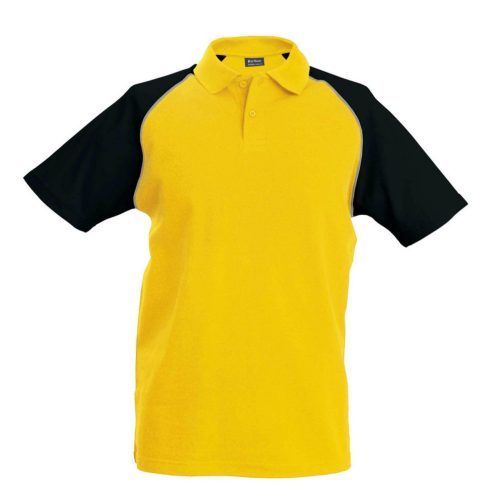 Kariban baseball férfi galléros rövid ujjú piké póló KA226, Yellow/Black-XL