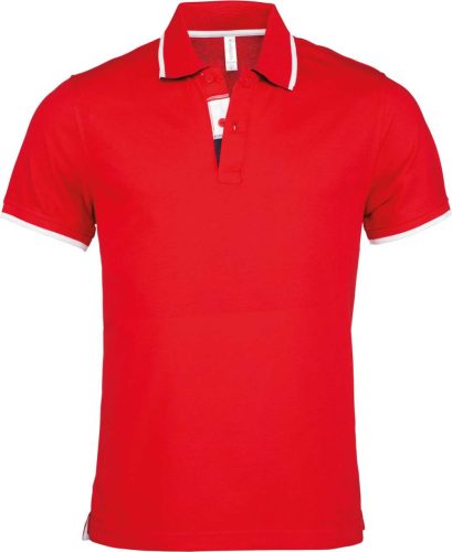 Kariban férfi galléros piké póló, kontrasztcsíkos szélekkel KA245, Red/White/Navy-2XL