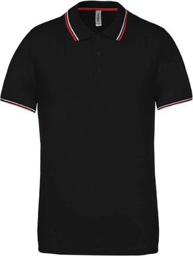 Kariban kontrasztcsíkos férfi rövid ujjú galléros piké póló KA250, Black/Red/White-2XL