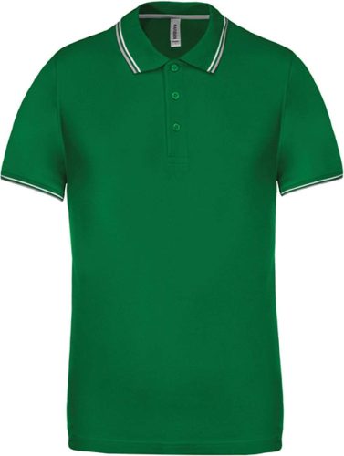 Kariban kontrasztcsíkos férfi rövid ujjú galléros piké póló KA250, Kelly Green/Light Grey/White-XL