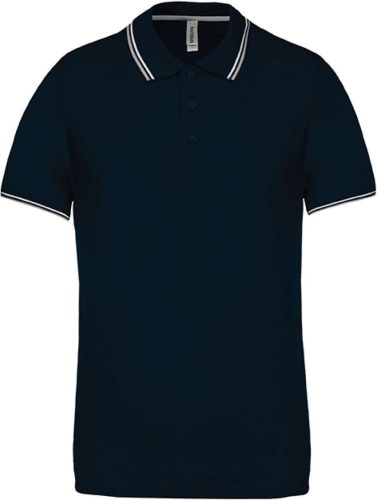 Kariban kontrasztcsíkos férfi rövid ujjú galléros piké póló KA250, Navy/Light Grey/White-3XL