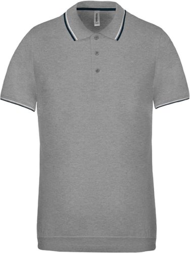 Kariban kontrasztcsíkos férfi rövid ujjú galléros piké póló KA250, Oxford Grey/Navy/White-2XL