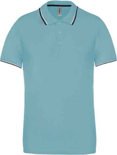 Kariban kontrasztcsíkos férfi rövid ujjú galléros piké póló KA250, Sky Blue/Navy/White-XL