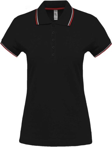 Kariban Női kontrasztcsíkos rövid ujjú galléros piké póló KA251, Black/Red/White-L