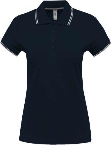 Kariban Női kontrasztcsíkos rövid ujjú galléros piké póló KA251, Navy/Light Grey/White-XL