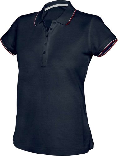 Kariban Női kontrasztcsíkos rövid ujjú galléros piké póló KA251, Navy/Red/White-XL