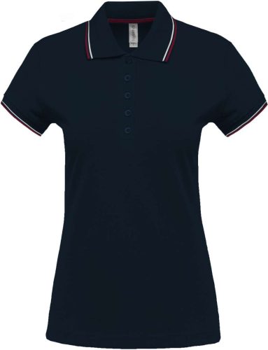 Kariban Női kontrasztcsíkos rövid ujjú galléros piké póló KA251, Navy/Wine/White-XL