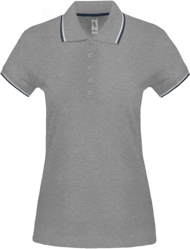 Kariban Női kontrasztcsíkos rövid ujjú galléros piké póló KA251, Oxford Grey/Navy/White-L