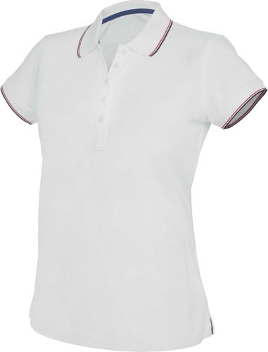 Kariban Női kontrasztcsíkos rövid ujjú galléros piké póló KA251, White/Navy/Red-L