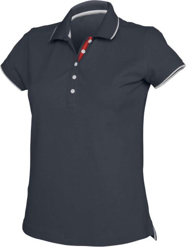 Kariban galléros Női piké póló, kontrasztcsíkos szélekkel KA252, Navy/White/Red-L