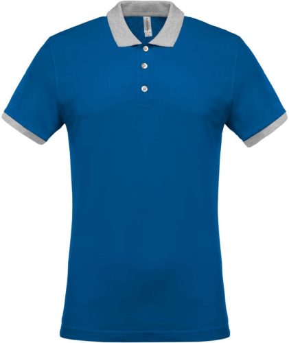 Kariban férfi galléros piké póló, kontrasztos passzékkal KA258, Light Royal Blue/Oxford Grey-2XL
