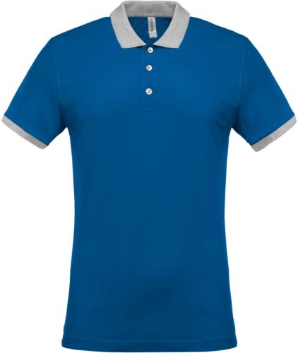 Kariban férfi galléros piké póló, kontrasztos passzékkal KA258, Light Royal Blue/Oxford Grey-S