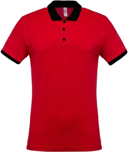 Kariban férfi galléros piké póló, kontrasztos passzékkal KA258, Red/Black-M