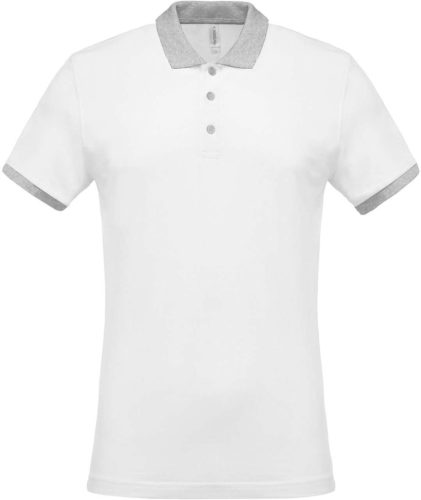 Kariban férfi galléros piké póló, kontrasztos passzékkal KA258, White/Oxford Grey-2XL