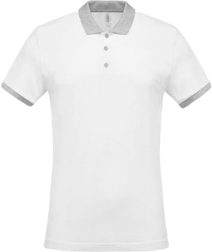 Kariban férfi galléros piké póló, kontrasztos passzékkal KA258, White/Oxford Grey-3XL