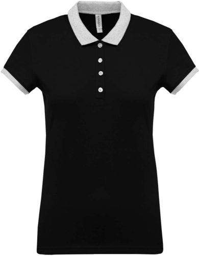 Kariban galléros Női piké póló, kontrasztos passzékkal KA259, Black/Oxford Grey-XL