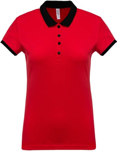Kariban galléros Női piké póló, kontrasztos passzékkal KA259, Red/Black-M