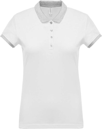 Kariban galléros Női piké póló, kontrasztos passzékkal KA259, White/Oxford Grey-L