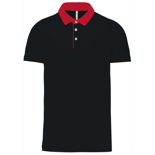 Kariban galléros jersey férfi póló, kontrasztos gallérral KA260, Black/Red-3XL