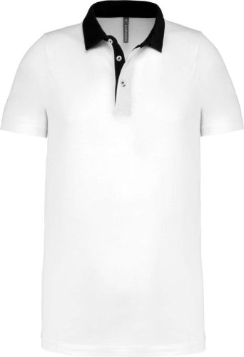 Kariban galléros jersey férfi póló, kontrasztos gallérral KA260, White/Navy-2XL