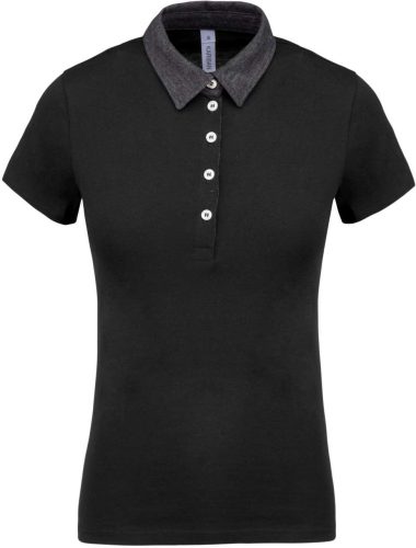 Kariban galléros jersey Női póló, kontrasztos gallérral KA261, Black/Dark Grey Heather-2XL