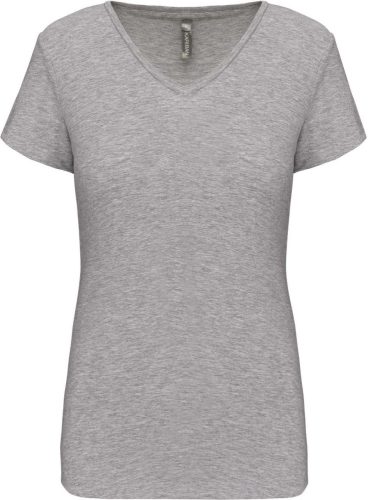 Kariban rövid ujjú Női V-nyakú sztreccs póló KA3015, Light Grey Heather-2XL