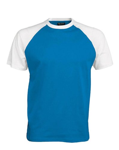 Kariban raglán ujjú kétszínű baseball férfi póló KA330, Aqua Blue/White-3XL