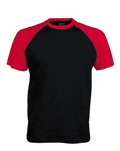 Kariban raglán ujjú kétszínű baseball férfi póló KA330, Black/Red-2XL