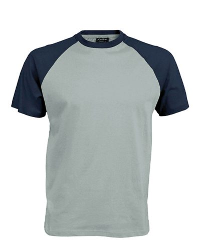 Kariban raglán ujjú kétszínű baseball férfi póló KA330, Ice Blue/Denim-2XL