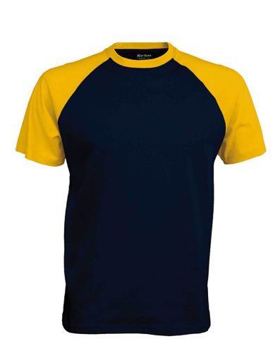 Kariban raglán ujjú kétszínű baseball férfi póló KA330, Navy/Yellow-2XL