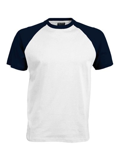 Kariban raglán ujjú kétszínű baseball férfi póló KA330, White/Navy-2XL