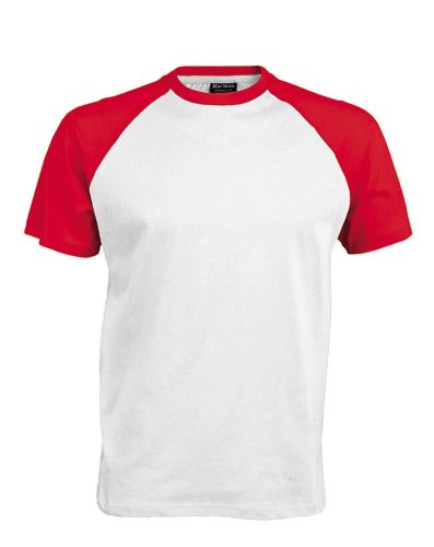 Kariban raglán ujjú kétszínű baseball férfi póló KA330, White/Red-2XL