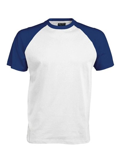 Kariban raglán ujjú kétszínű baseball férfi póló KA330, White/Royal Blue-2XL