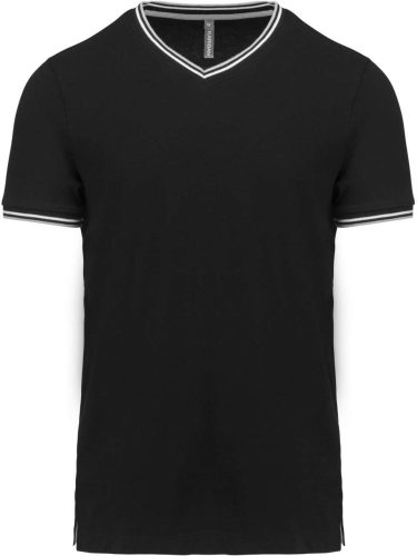 Kariban V-nyakú férfi piké póló KA374, Black/Light Grey/White-2XL