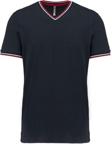 Kariban V-nyakú férfi piké póló KA374, Navy/Red/White-3XL