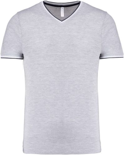 Kariban V-nyakú férfi piké póló KA374, Oxford Grey/Navy/White-2XL