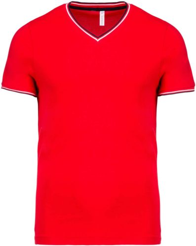 Kariban V-nyakú férfi piké póló KA374, Red/Navy/White-2XL