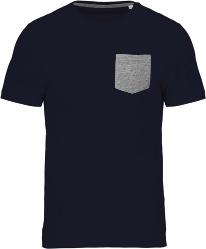 Kariban organikus férfi környakas póló kontrasztos színű zsebbel KA375, Navy/Grey Heather-L