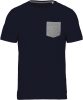 Kariban organikus férfi környakas póló kontrasztos színű zsebbel KA375, Navy/Grey Heather-S