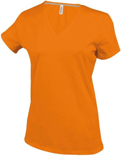 Kariban V-nyakú rövid ujjú Női pamut póló KA381, Orange-XL