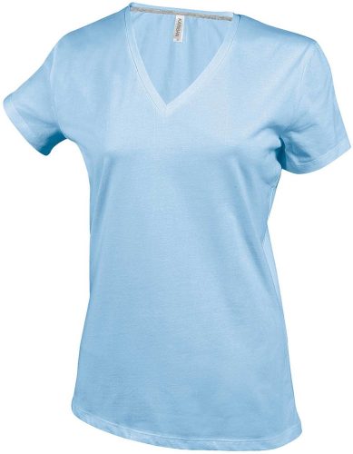 Kariban V-nyakú rövid ujjú Női pamut póló KA381, Sky Blue-S