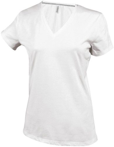 Kariban V-nyakú rövid ujjú Női pamut póló KA381, White-S