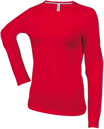 Kariban hosszú ujjú kereknyakú Női pamut póló KA383, Red-XL