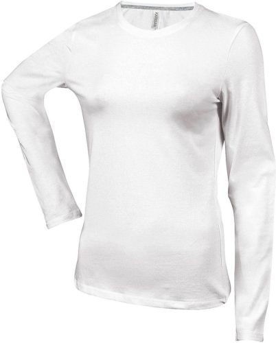 Kariban hosszú ujjú kereknyakú Női pamut póló KA383, White-L